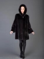 Womens Mid Length Black Mink Fur Coat