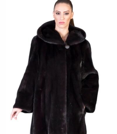 Womens Mid Length Black Mink Fur Coat