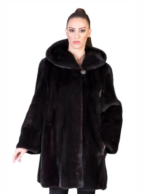 Womens Mid Length Black Mink Fur Coat