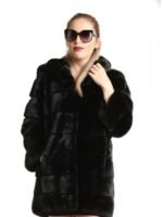 Womens Mink Fur Black Swan Hooded Coat