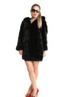 Womens Mink Fur Black Swan Hooded Coat