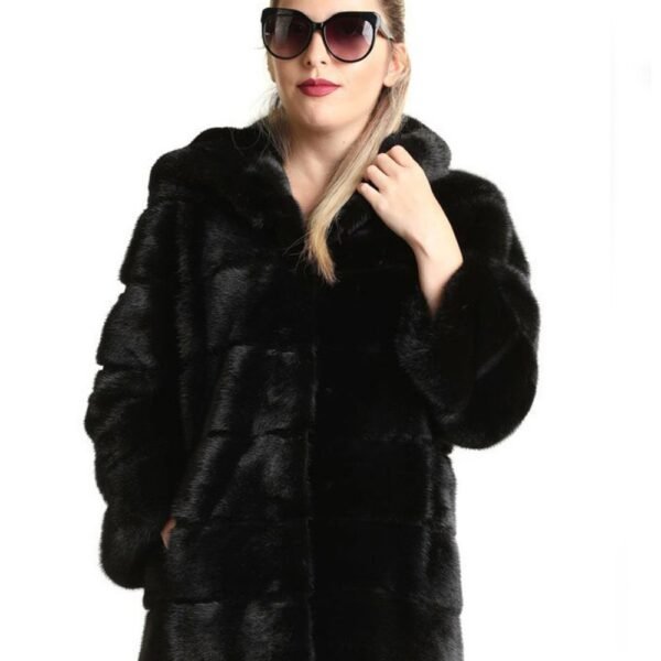 Womens Mink Fur Black Swan Hooded Coat