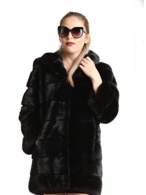 Womens Mink Fur Black Swan Hooded Coat