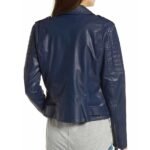 Womens Navy Blue Biker Real Leather Jacket