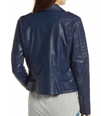Womens Navy Blue Biker Real Leather Jacket