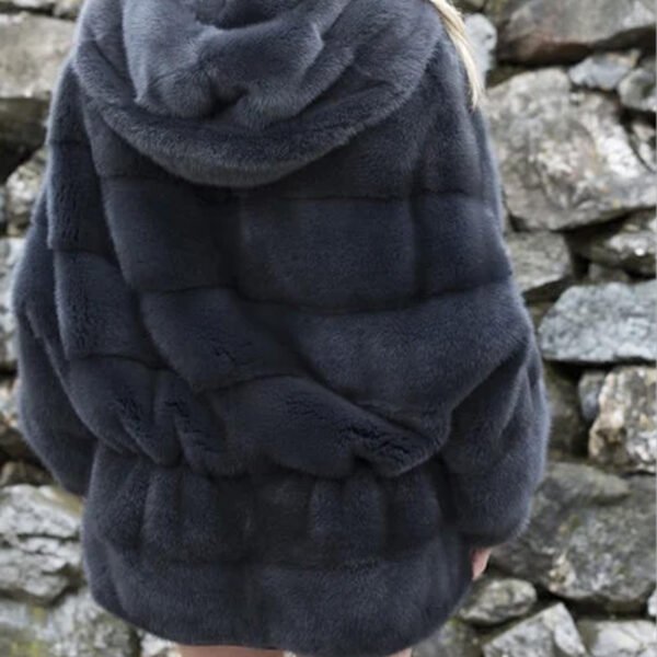 Womens Navy Blue Mink Fur Hooded Jacket