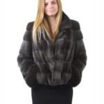 Womens Notched Collar Gray Mink Fur Winter Jacket