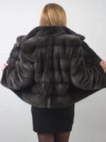 Womens Notched Collar Gray Mink Fur Winter Jacket