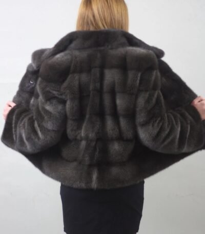 Womens Notched Collar Gray Mink Fur Winter Jacket