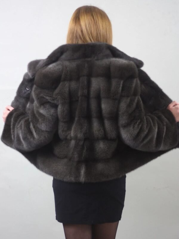 Womens Notched Collar Gray Mink Fur Winter Jacket