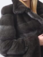 Womens Notched Collar Gray Mink Fur Winter Jacket