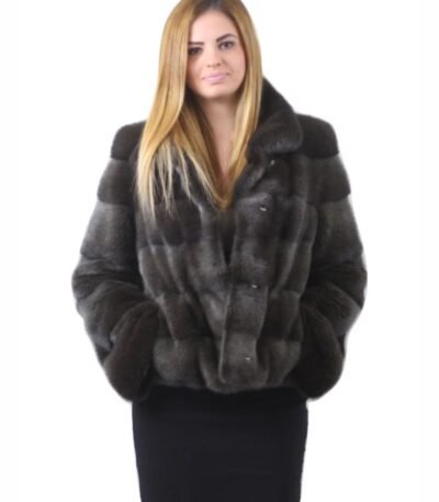 Womens Notched Collar Gray Mink Fur Winter Jacket