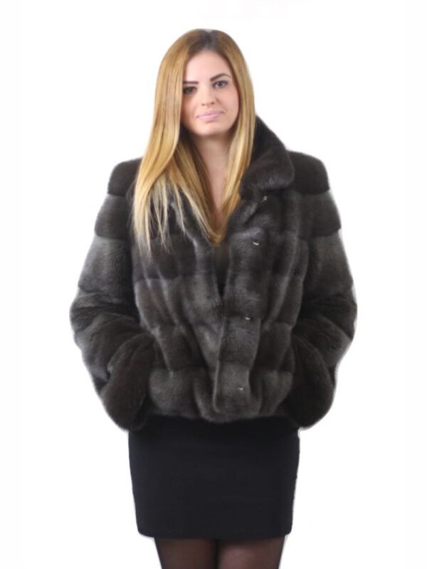Womens Notched Collar Gray Mink Fur Winter Jacket