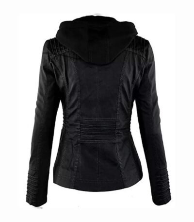 Womens Real Leather Biker Slim Fit Hooded Motorcycle Jacket