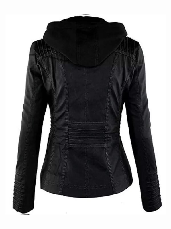 Womens Real Leather Biker Slim Fit Hooded Motorcycle Jacket
