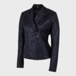 Women's Shawl Collar Black Real Leather Jacket