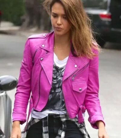 Womens Slim Fit Jessica Alba Stylish Biker Jacket