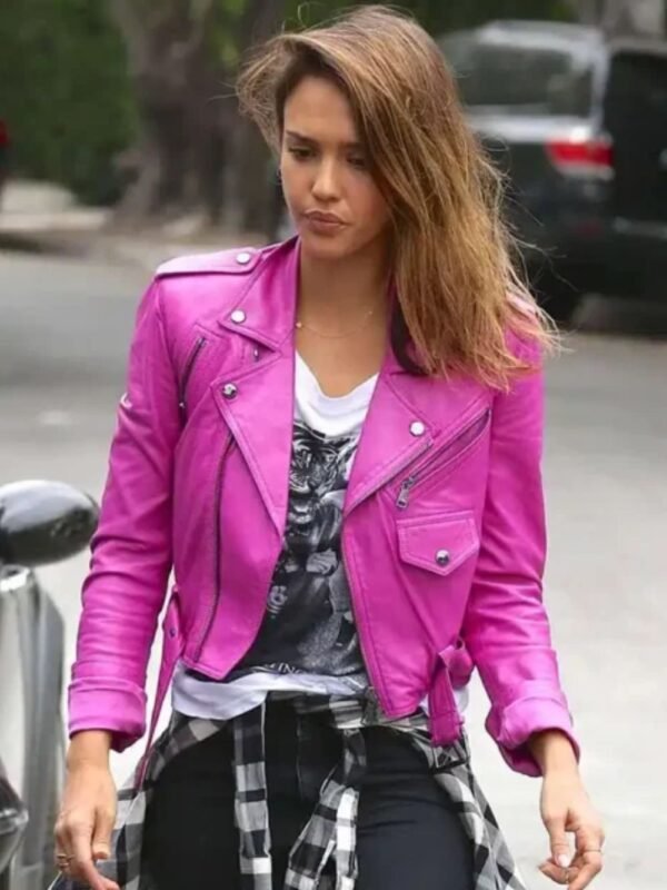 Womens Slim Fit Jessica Alba Stylish Biker Jacket