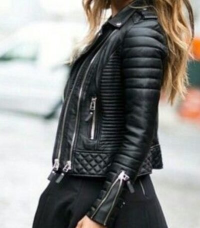 Womens Slim Fit Quilted Black Leather Jacket