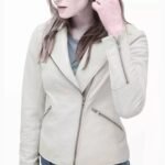 Womens Soft Lambskin White Asymmetrical Biker Leather Jacket