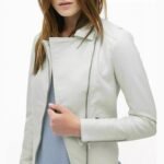 Womens Soft Lambskin White Asymmetrical Biker Leather Jacket