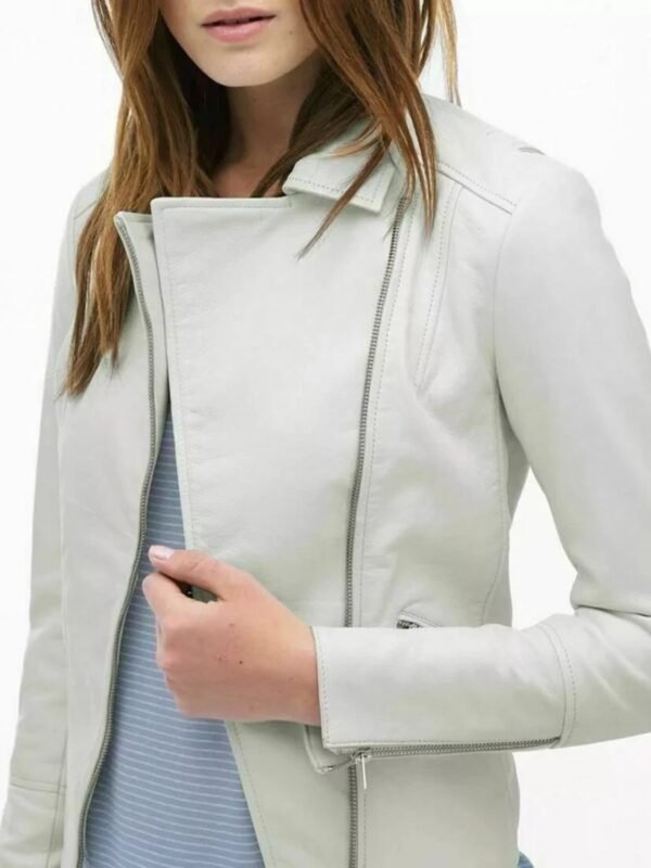 Womens Soft Lambskin White Asymmetrical Biker Leather Jacket