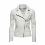 Womens Soft Lambskin White Asymmetrical Biker Leather Jacket