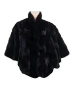 Womens Soft Mink Fur Cape Black Coat