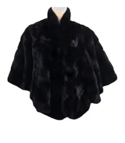 Womens Soft Mink Fur Cape Black Coat