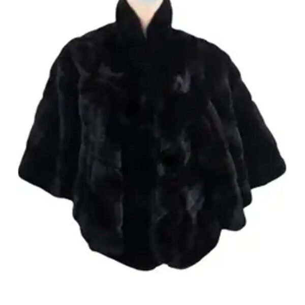 Womens Soft Mink Fur Cape Black Coat