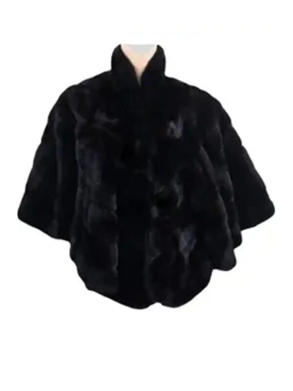 Womens Soft Mink Fur Cape Black Coat