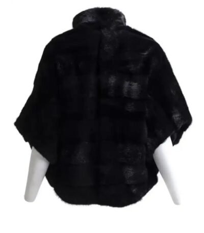 Womens Soft Mink Fur Cape Black Coat