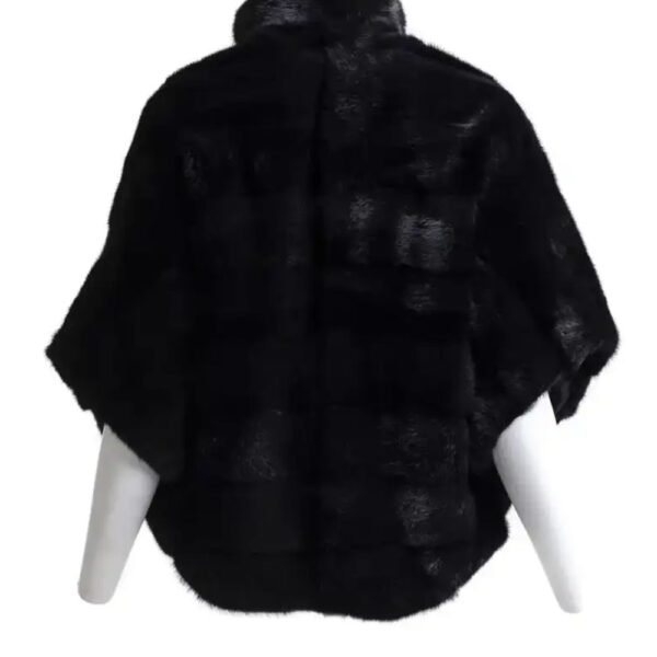 Womens Soft Mink Fur Cape Black Coat