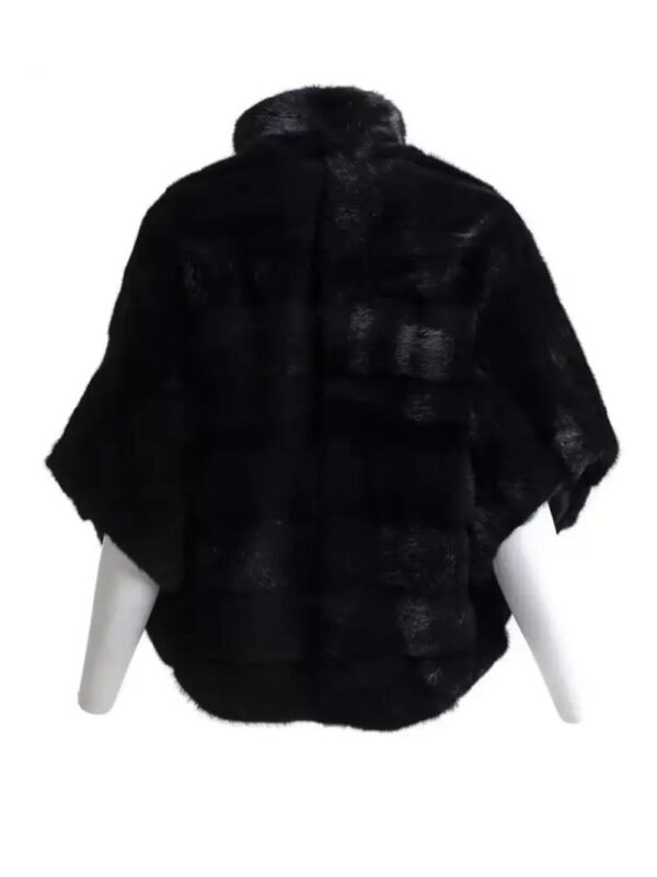Womens Soft Mink Fur Cape Black Coat