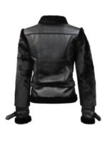 Womens Top Gun Asymmetrical Black Fur Slim Fit Leather Jacket