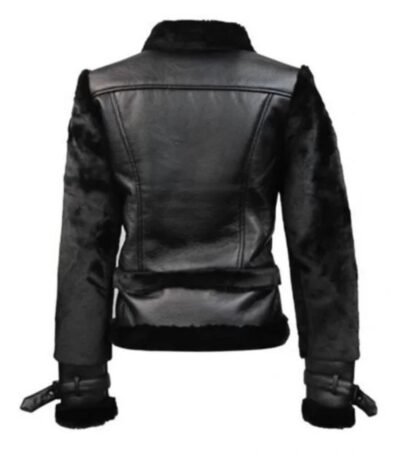 Womens Top Gun Asymmetrical Black Fur Slim Fit Leather Jacket