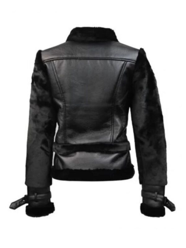 Womens Top Gun Asymmetrical Black Fur Slim Fit Leather Jacket