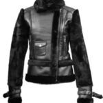 Womens Top Gun Asymmetrical Black Fur Slim Fit Leather Jacket