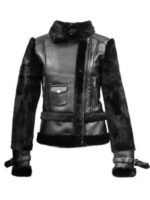 Womens Top Gun Asymmetrical Black Fur Slim Fit Leather Jacket