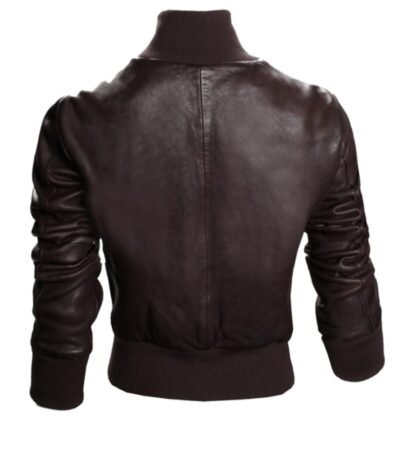 Womens Top Gun Dark Brown Cropped Bomber Leather Jacket