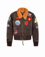 Womens Top Gun Flight Bomber Black Leather Sherpa Jacket