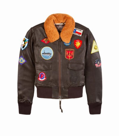 Womens Top Gun Flight Bomber Black Leather Sherpa Jacket