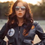 Womens Top Gun Flight Bomber Black Leather Sherpa Jacket