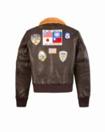 Womens Top Gun Flight Bomber Black Leather Sherpa Jacket