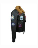 Womens Top Gun Flight Bomber Black Leather Sherpa Jacket