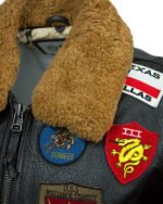 Womens Top Gun Flight Bomber Black Leather Sherpa Jacket