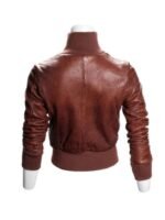 Womens Top Gun Vintage Zip Up Brown Cropped Bomber Jacket