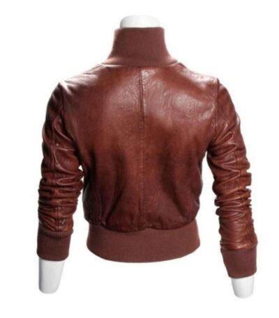 Womens Top Gun Vintage Zip Up Brown Cropped Bomber Jacket