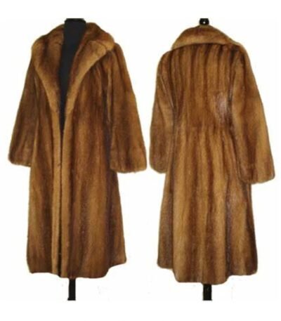 Women's Vintage Real Mink Fur Fluffy Warm Brown Coat