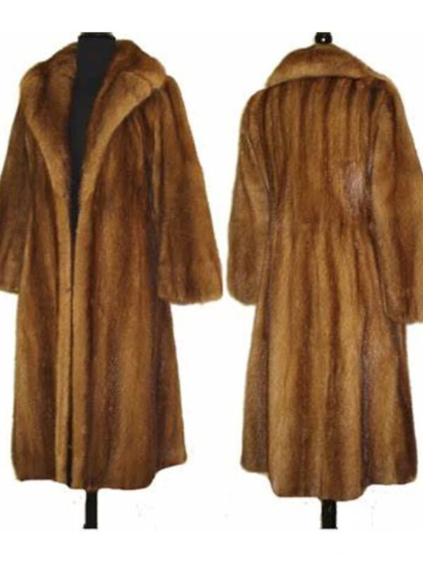 Women's Vintage Real Mink Fur Fluffy Warm Brown Coat